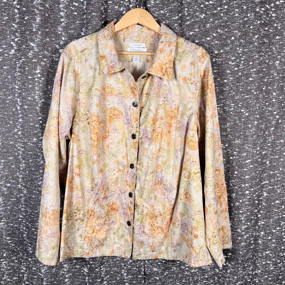 CJ Banks Floral Jacket Pastel‎ Floral Paisley Embroidered